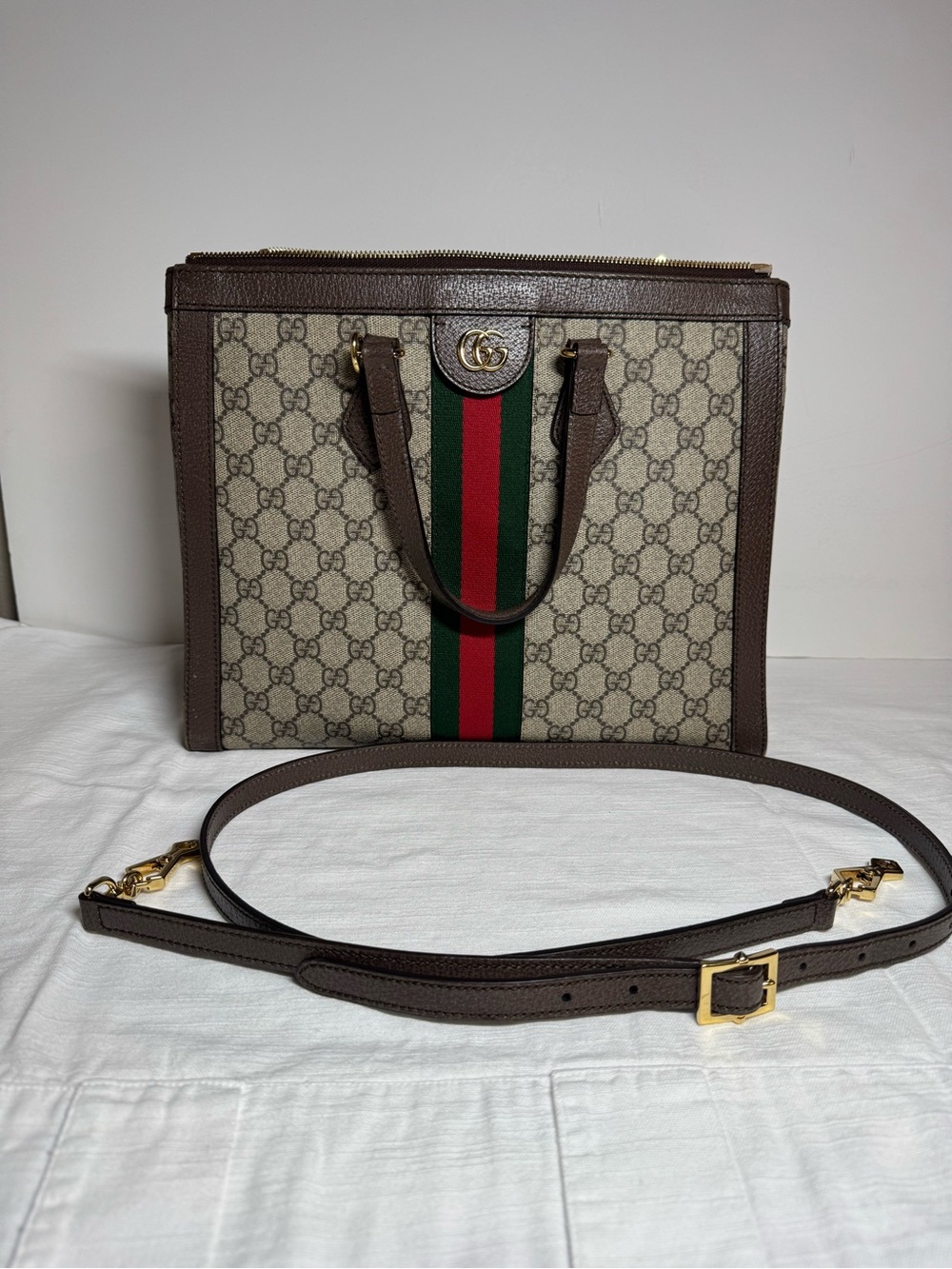 Gucci Brown GG Supreme Ophidia Canvas Shoulder/Crossbody Tote